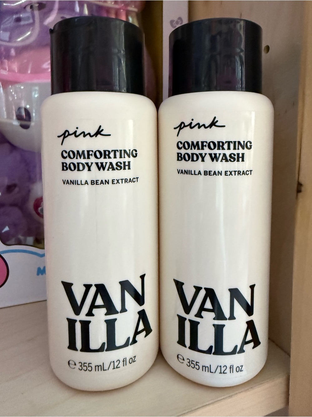 2 PINK Victoria's Secret Vanilla Comforting Body Wash - White with Black Caps